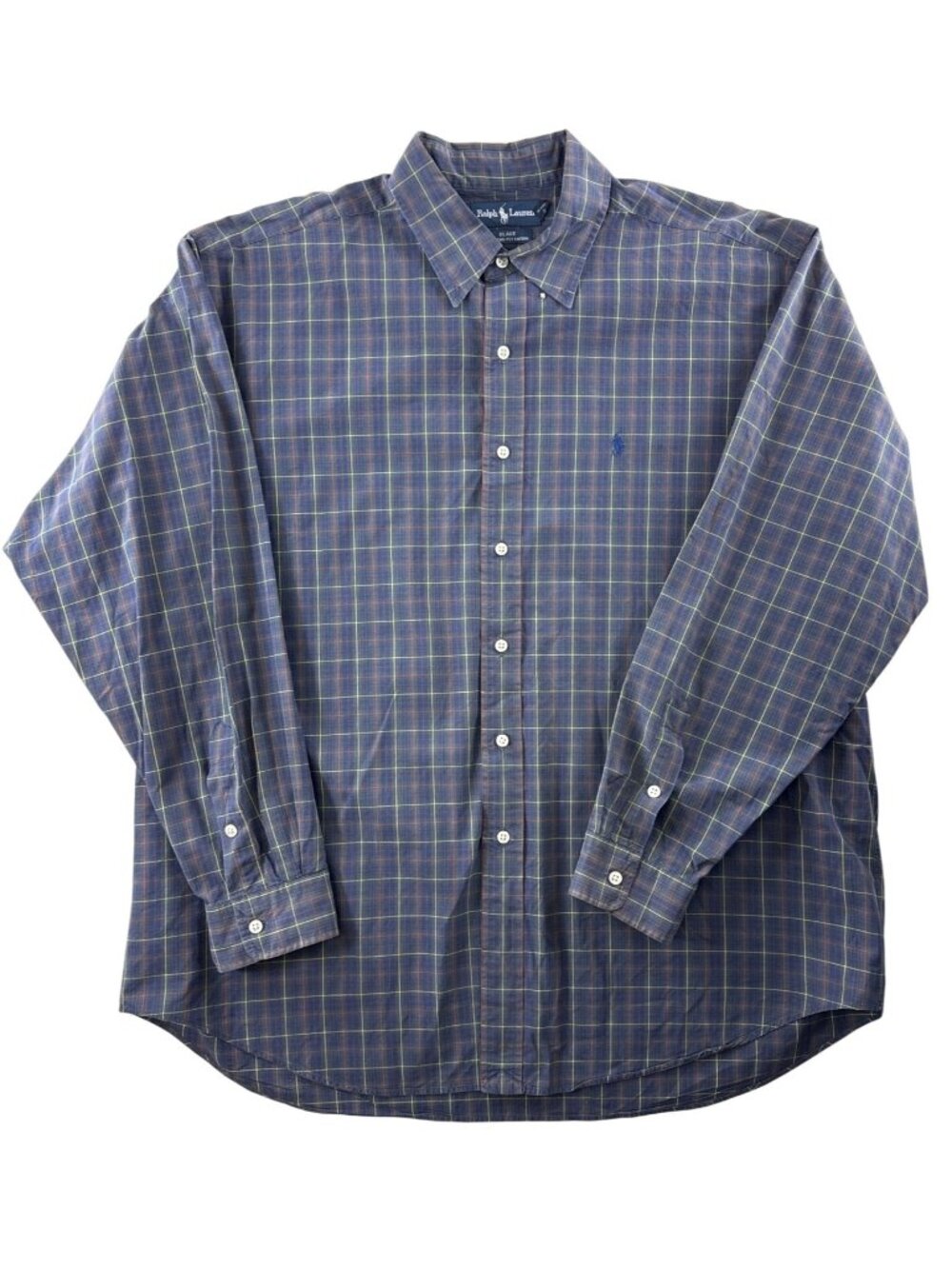 Ralph Lauren Blake Men's XL Plaid Button Front Shirt Blue Green 100% Cotton